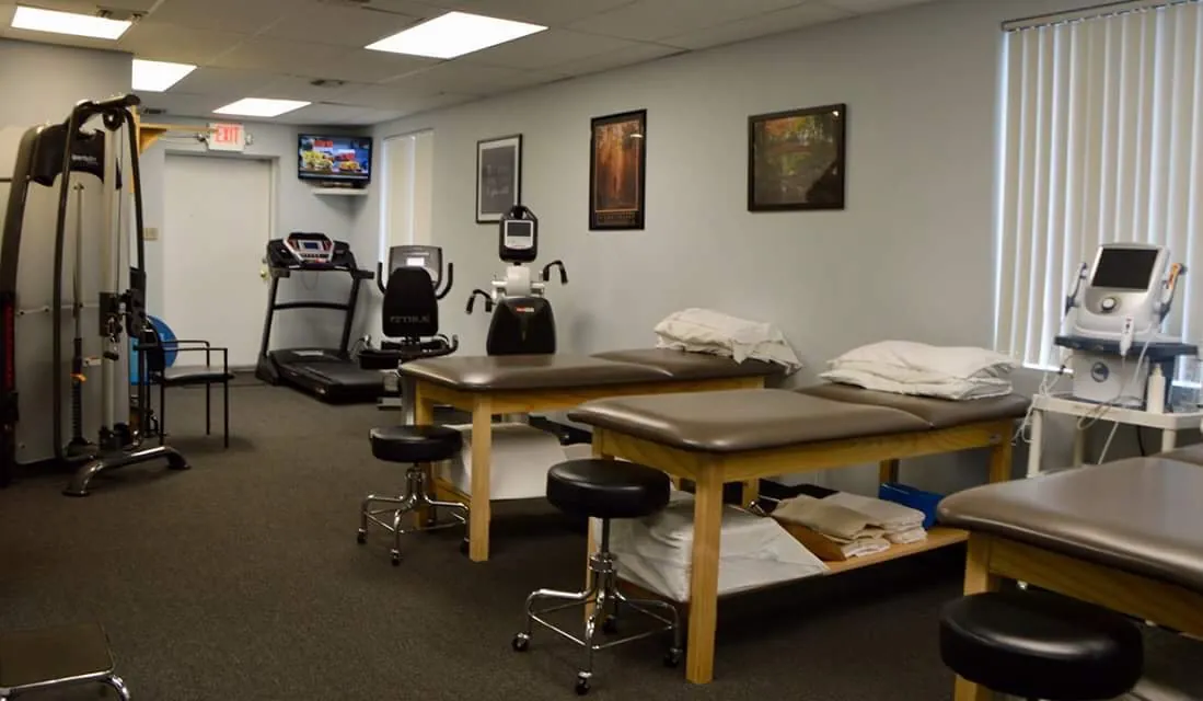 Treatment tables beside the exercise equipment
