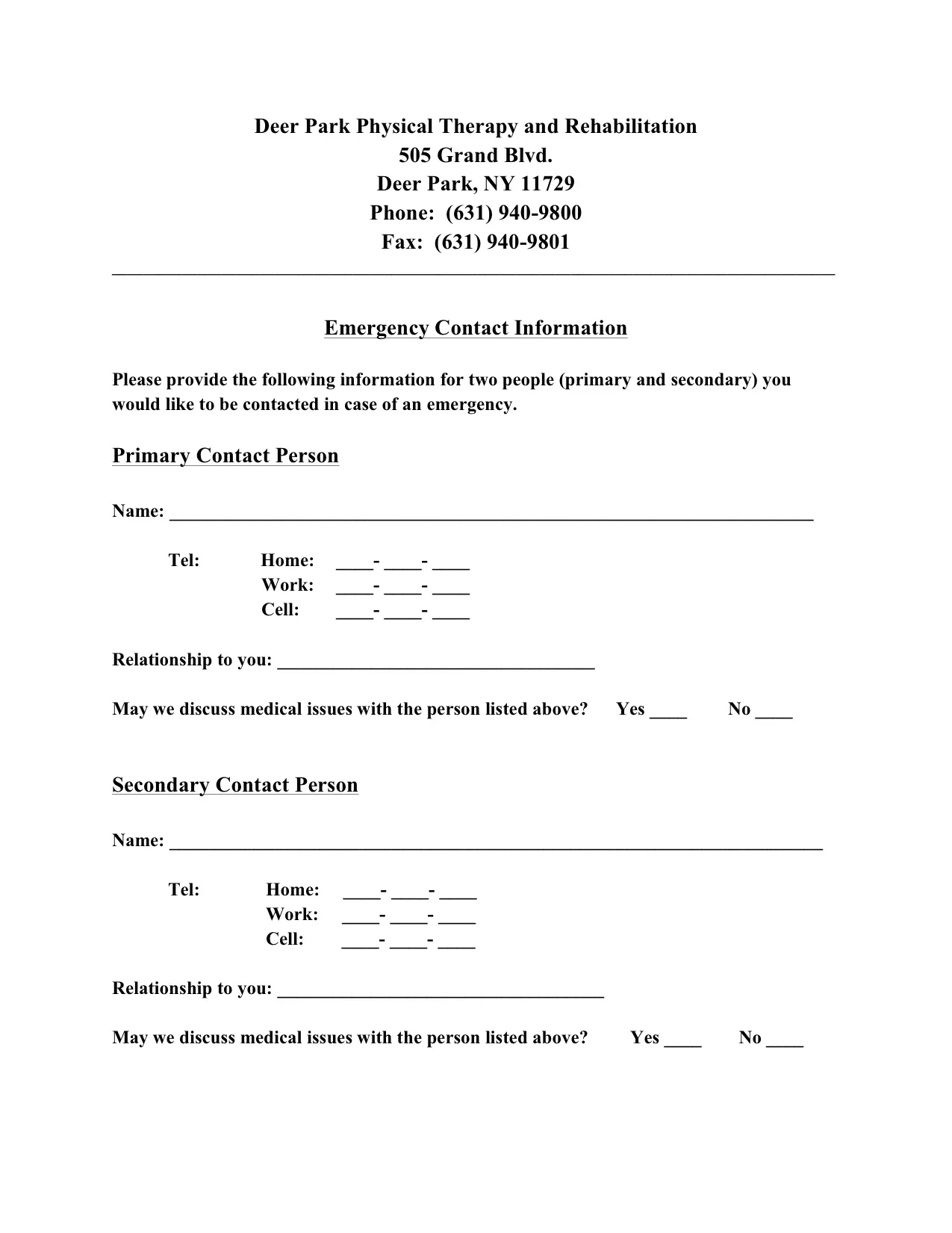 Emergency Contact form preview