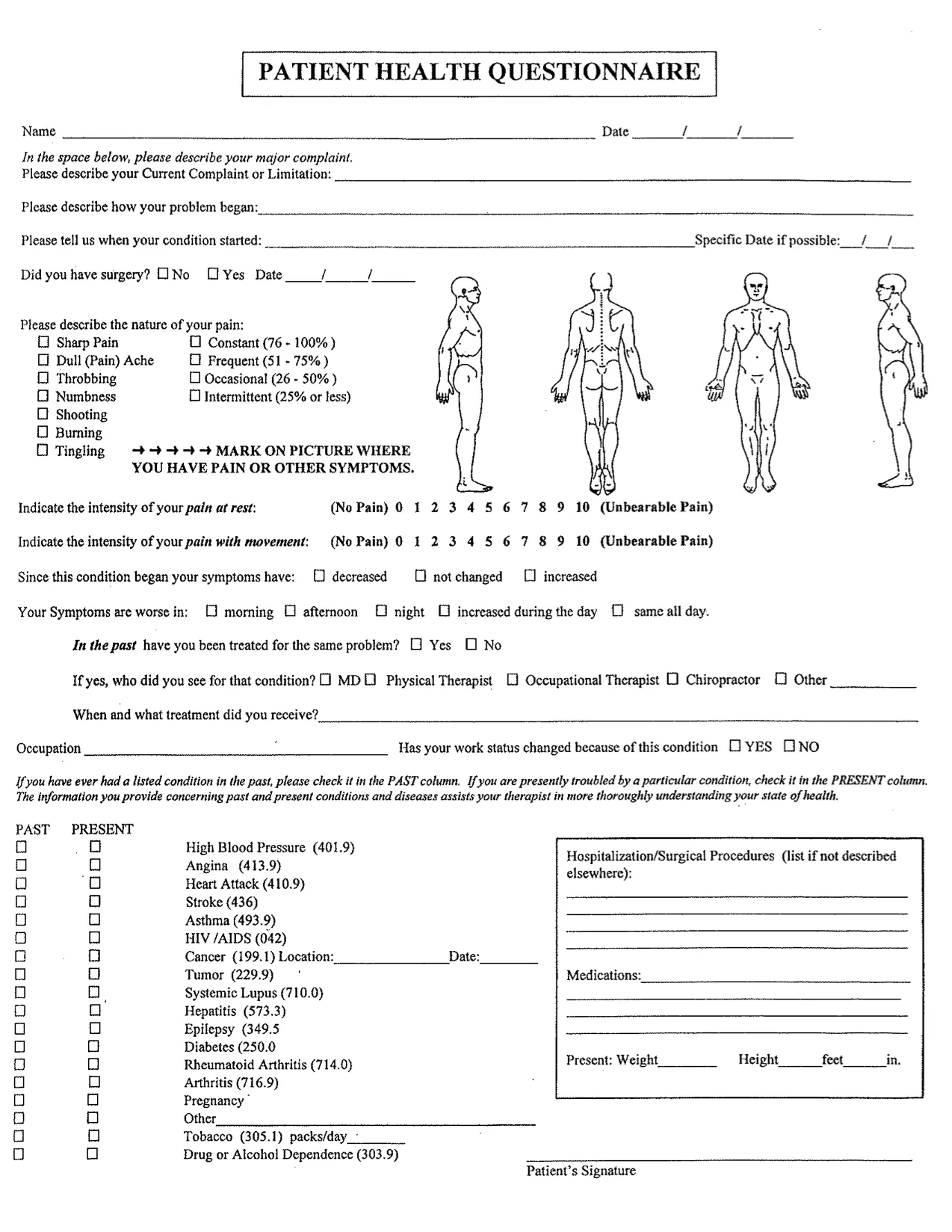 Health Questionnaire form preview
