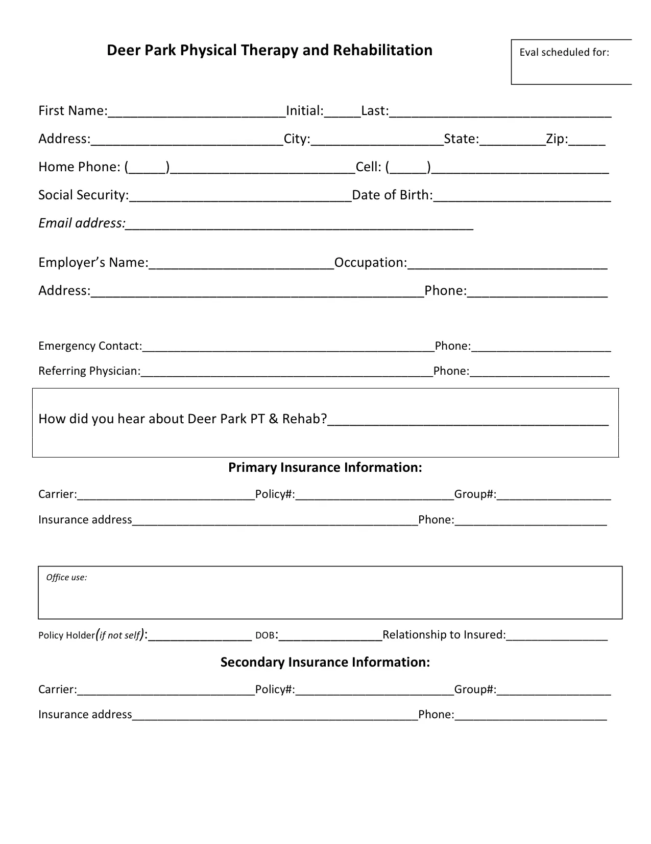Patient Information form preview