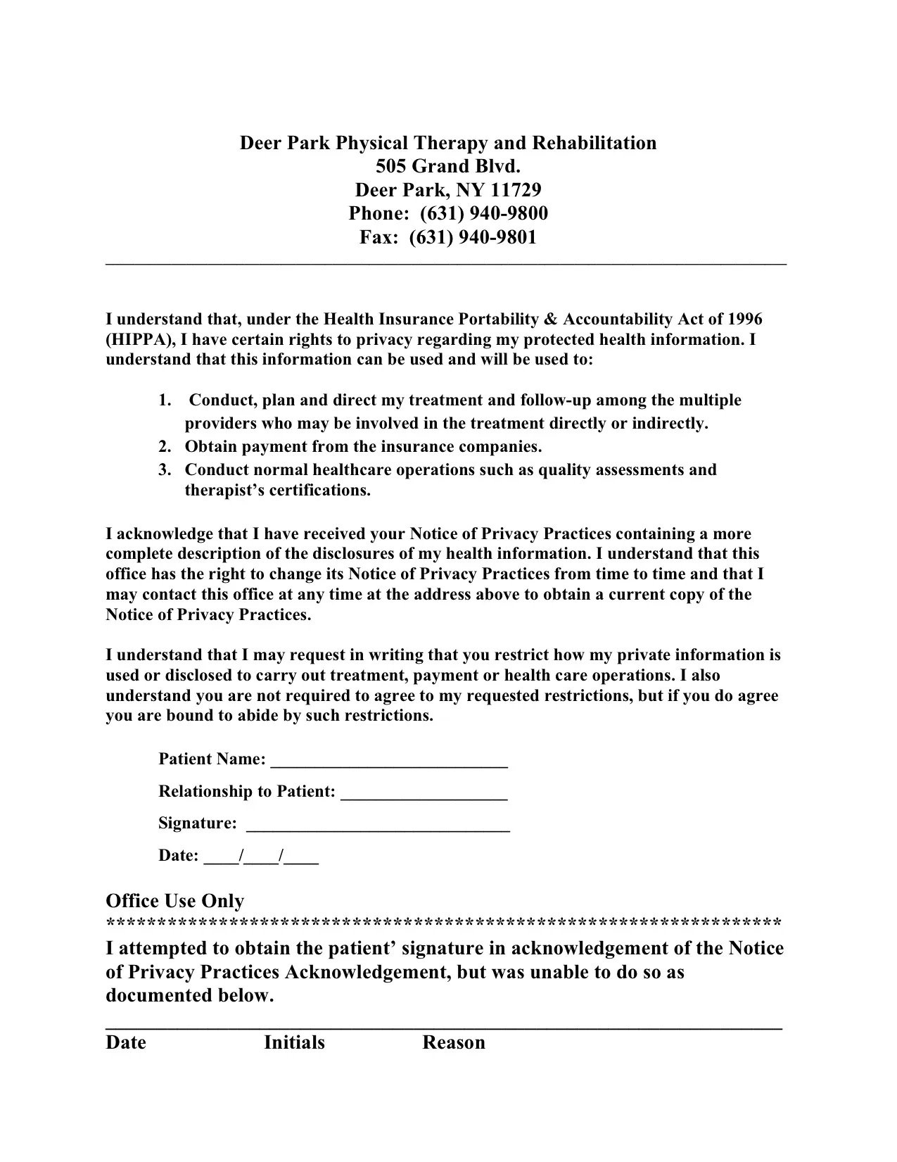 Privacy Act form preview